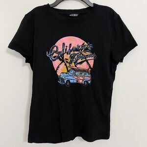 SHEIN Black California Dreams Retro Car and Palm Colorful Graphic Tee | Size XL